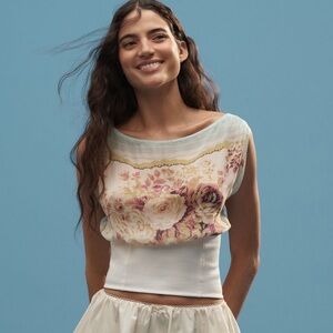 Anthropologie Twofer Off-the-Shoulder Scarf Top in Cream